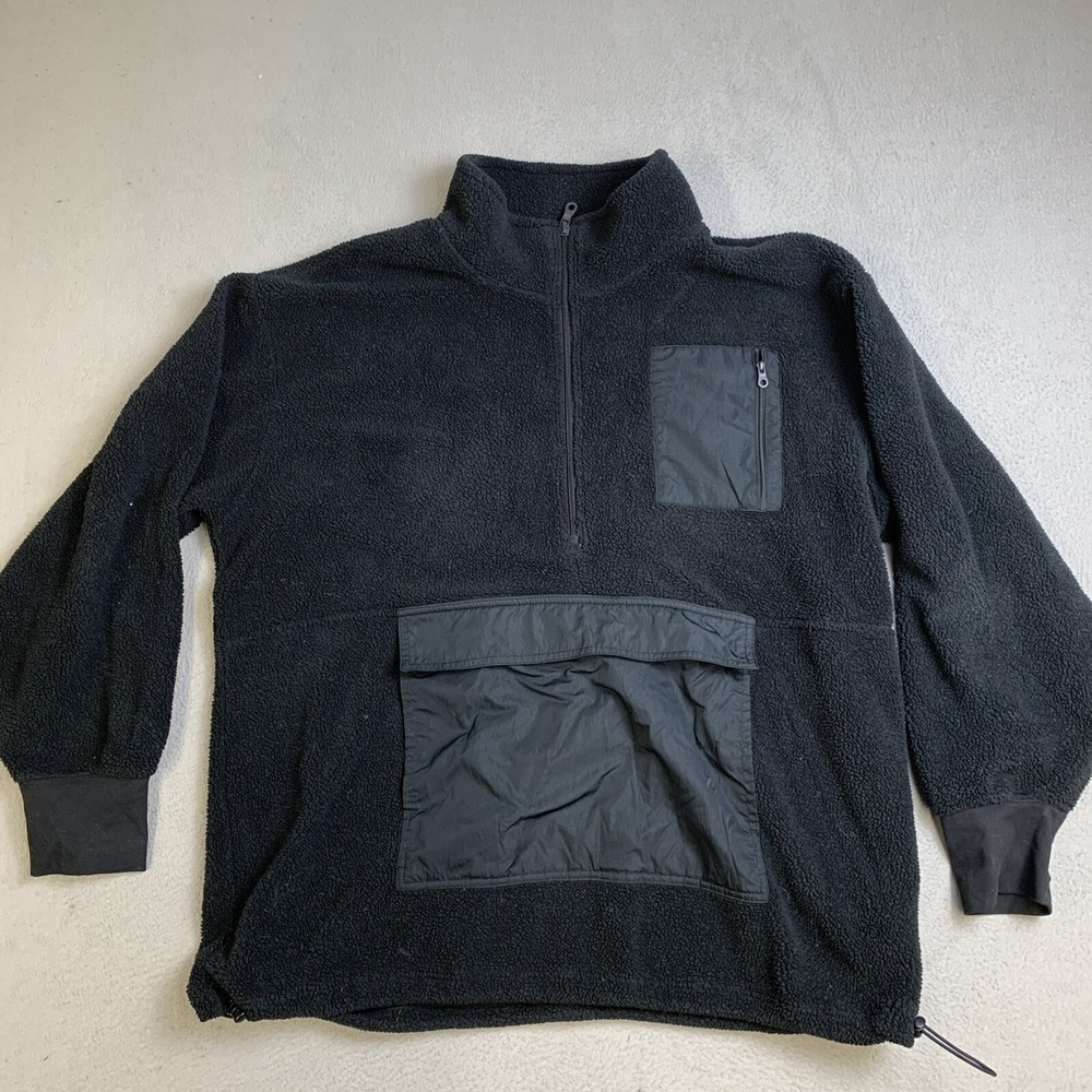 OFFLINE By Aerie Pullover Mens XL 1/2 Zip Sweater Black Front Zip Pockets